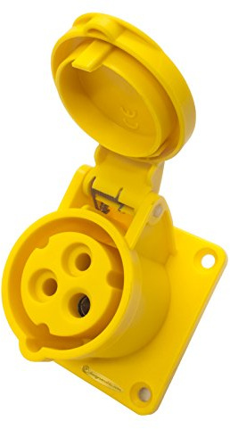 16amp 110v 2P+E IP44 Yellow Site Straight Flush Panel OUTLET Female Socket. PCE (313-4)