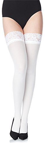 Merry Style Damen halterlose Mikrofaser 40 DEN Strümpfe mit Spitze MS 791 (Weiß-791, XL-XXL (46-50))