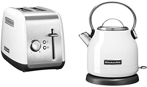 KitchenAid 5KEK1222EWH Classic Bouilloire Blanc 1,25 L + 5KMT2115EWH Classic Grille-pain avec 2 tranches Blanc 1,8 Kg
