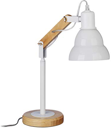 Relaxdays, Natur/weiß Tischlampe verstellbar, Design, Flügelmuttern, runder Standfuß, Holz, Metall, Glasschirm 13,5 cm, Standard