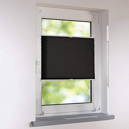 Plissee Klemmfix Faltstore UNIVERSAL Faltrollo ohne Bohren - 90 x 130 cm - schwarz