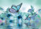 wandmotiv24 Fototapete Türkis Orchidee, M 250 x 175 cm - 5 Teile, Wanddeko, Wandbild, Wandtapete, Blumen, Wasser, Schmetterling M3741