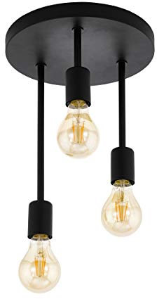 EGLO Deckenlampe Wilmcote, 3 flammige Deckenleuchte Industrial, Vintage, Retro aus Stahl, Wohnzimmerlampe in Schwarz, Küchenlampe, Flurlampe Decke mit E27 Fassung
