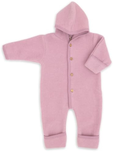 Engel Baby-Overall mit Kapuze, Holzknöpfen und Umschlag | Baby-Overall | 100 % Wolle | Temperaturregulierend | Natürlich selbstreinigend
