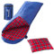 skandika Dundee Decken-Schlafsack, Luxus-Qualität, Baumwolle/Flanell Innenfutter, bis -20°C, 220x80 cm, koppelbar (Blau RV Links + Sleepyhead-Kissen (rot))