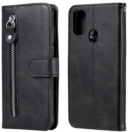 Hülle für Samsung Galaxy M21 / M30s Handyhülle Flip PU Leder Hülle Handy Tasche Reißverschluss Wallet Case Cover mit Ständer Kartenfach und Magnet Schutzhülle für Samsung Galaxy M21 / M30s (Schwarz)