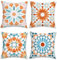 Bonhause 4er Set Kissenbezüge Boho Blume 45 x 45 cm Samt Soft Mandala Orange Blau Dekorative Kissenhülle Sommer Zierkissenbezüge für Sofa Schlafzimmer Wohnzimmer Auto Zuhause Dekoration