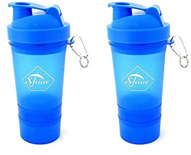 2 PACK PROTEIN BOTTLE SHAKERS WITH TIGHT LIDS FOR SPORTS AND FITNESS with compartments (2 PACK, BLUE)