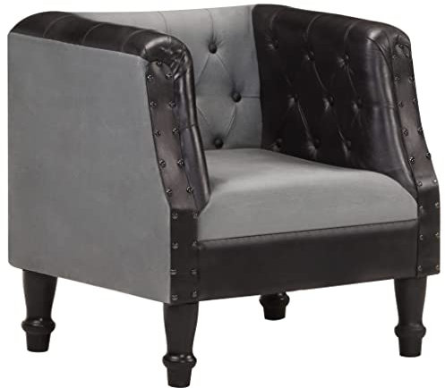 vidaXL Sessel Schwarz Echtleder und Massivholz Mango