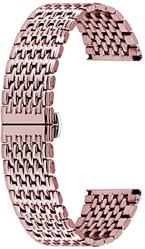 Kai Tian Edelstahl Armband 22mm Verjüngt Uhrenarmband für Männer Frauen Metall Schmetterlingsschnalle Roségold