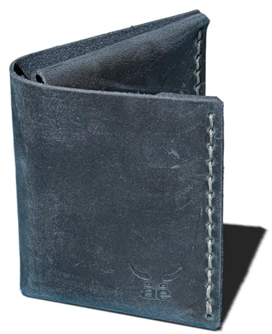 Premium Geldbörse MONO aus blauem Fettleder für Herren • unverwechselbares Original: handgenäht, zeitlos, individuell • für Scheine, Münzen & 10+ Karten • Handarbeit made in Germany