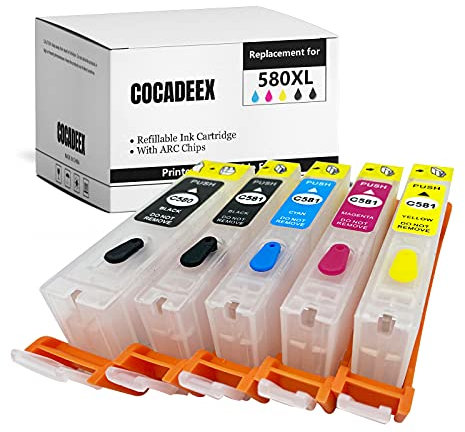 COCADEEX 580XXL Leere nachfüllbare Tintenpatrone Ersatz Kompatibel für Canon PGI-580XXL CLI-581XXL, für PIXMA TS6150 TS6151 TS6250 TS6251 TS6350 TS6351 TS705 TR7550 TR8550 TS9550 TS9551C Drucker