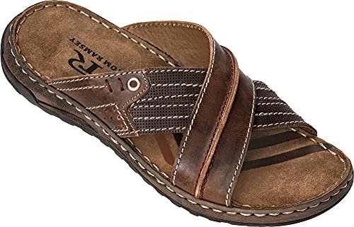 Tom Ramsey Herren Lederpantoletten, Klassische Sommerschuhe für den Mann, Schuhe aus hochwertigem Echtleder, Bequeme Sandalen mit gepolstertem Fußbett, Größe 40-46