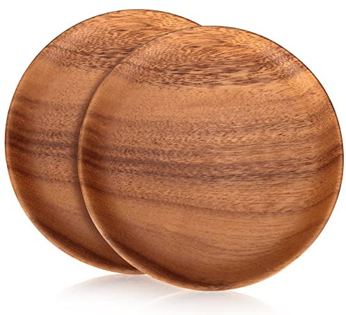 Lot de 2 petites assiettes à dessert en bois d'acacia, 15,2 cm, réutilisables, rondes, non toxiques, pour nourriture, pique-nique, plats de service