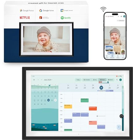 Changing 10.1 inch Smart Display for Home Organization with Google Calendar, HomeHub and Voice Assistant, Digital Photo Frame with Anti-Glare Touch Screen, Portable TV