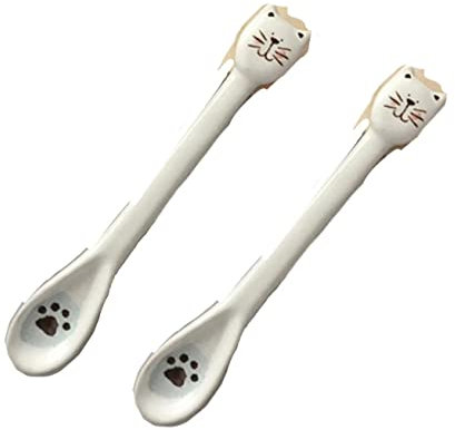 YUURAIN VUVU,Cucchiaini da caffè in ceramica fatti a mano, con graziosi cucchiaini, cucchiaini da caffè, piccoli cucchiaini, piccoli cucchiaini da tè con simpatico gatto dipinto a mano, 2 cm