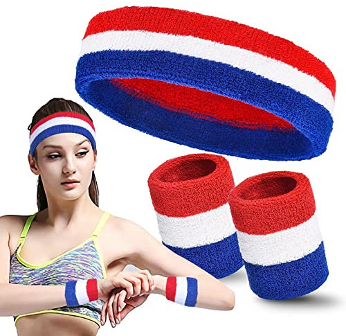 nedit Kit Supporter France/Bleu Blanc Rouge/Drapeau France/Couleur Tricolore/Stick Foot France | Allez Les Bleus (Bandeau + Poignets)