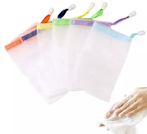 10 Stück Seifensäckchen, Seifensack mit Kordelzug Seife Mesh Tasche für Baden, Seifenbeutel mit Selbstklebenden für Baden Gesichtsreinigung, Körper Peeling (Farbe Zufällig)
