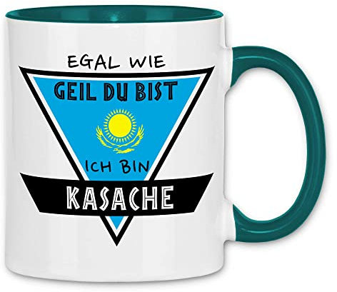 wowshirt Tasse Egal Wie Geil Du Bist Ich Bin Kasache Kasachstan, Farbe:White - Petrol