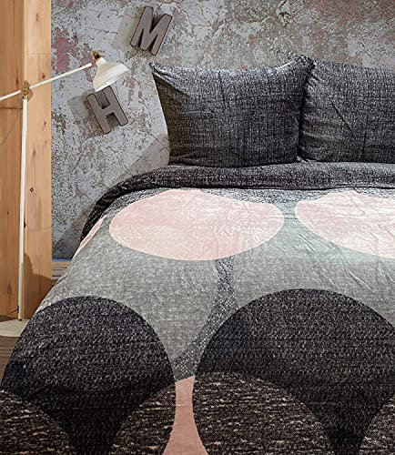 one-home Winter Bettwäsche Teddy Plüsch Punkte rosa anthrazit Nicki Fleece Flauschig Warm, Größe:3 teilig 200x220 cm