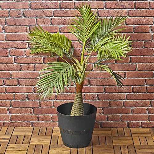 6 macetas redondas de plástico estilo barril de 4 litros para jardín, interior y exterior, macetas de flores