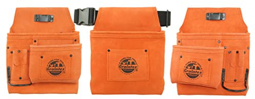 GRAINTEX DS2751 Werkzeuggürtel mit 14 Taschen, orangefarbenes Wildleder, 4 Stück