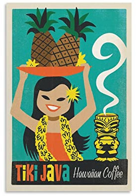 Vintage-Poster Tiki Java Hawaiian Coffee Poster Dekorative Malerei Leinwand Wandposter und Kunstbild Druck Moderne Familie Schlafzimmer Dekor Poster 50 x 75 cm