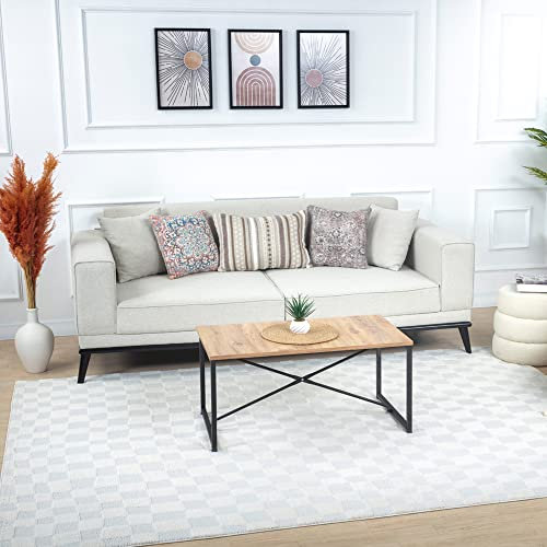 Livabliss Pula Tapis Géométrique Scandinave - Grand Tapis Salon, Salle à Manger, Chambre, Cuisine - Design Boheme Chic, Berbere Moderne, Poil Court 200x275 cm - Crème
