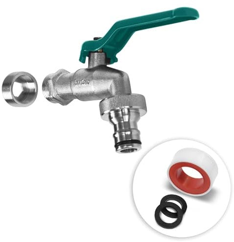 YourCasa® Rubinetto da giardino 1/2 pollici e 3/4 pollici in ottone con attacco per tubo e nastro di tenuta, rubinetto esterno, valvola a sfera da 1/2 pollici, antigelo rubinetti da esterno (verde)