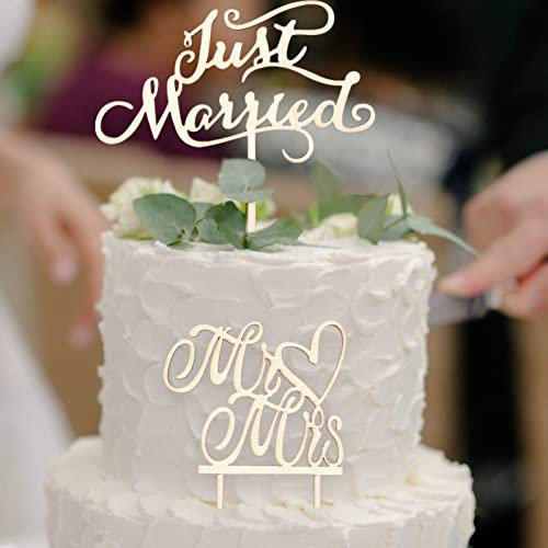 LAOKEAI 2 Stück Cake Topper Hochzeit, Kuchendekoration, Mr und Mrs Tortenstecker Holz Kuchen Topper Hochzeitstorte Topper Tortendeko Hochzeit für Hochzeit Verlobung Antrag Jubiläum