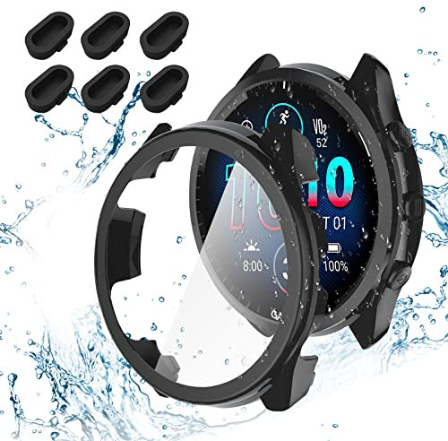 Diruite 2 Piezas Funda para Garmin Forerunner 965 Protector Pantalla Cristal Templado Incorporado,HD Protección Completa PC Dura Estuche Protector para Garmin Forerunner 965 Case