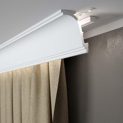 Mardom Decor MD110 - Weiße Lichtprofile - Robuste Stuckleiste - für den Einsatz mit LED-Beleuchtung - Langlebiger PolyForce-Kunststoff - Widerstandsfähig und Langlebig - 200x8,9x10,6 cm