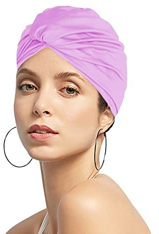 Badekappe für Damen, Mädchen, Badekappe, Plissee, aus Stoff, Turban, Retro, Badekappe, Strandmütze für langes Haar, Schwimmkappe, Eleganz, Duschhaube, nicht wasserdicht