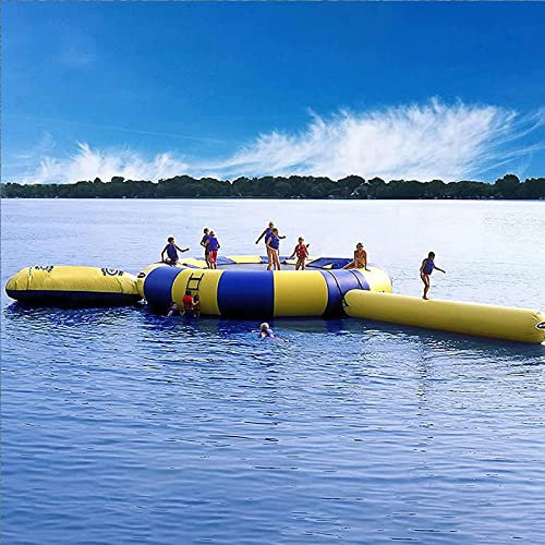 Seetrampolin, Wassertrampolin mit Rutsche – aufblasbares Seewasserspielzeug für sommerlichen Wasserspaß, inklusive Spritzschutz und Schwimmplattform – Luftpumpe im Lieferumfang ent