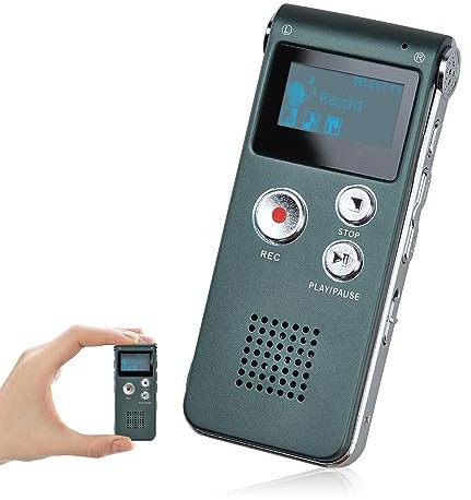 COVVY Enregistreur vocal numérique portable de 16 Go, audio et son avec LCD, lecteur MP3, dictaphone (Gris)