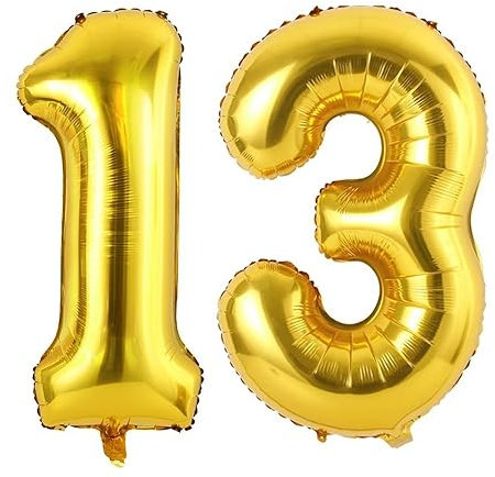 Vthoviwa 40 Zoll/18 Farbens Luftballon Zahlen 13/31 Golden, Helium Luftballon 13. Geburtstag Foil Ballon, 0123456789,10-19,20-25,30,40,50,60,70,80,90, Folienballon 13/31 Party Dekoration