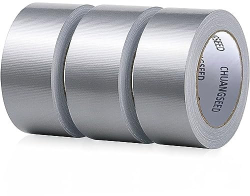 CHUANGSEED Lot de 3 gris duct tape,rubans adhésifs en tissu argenté 50 mm x 27,4m,ruban adhésif toilé gris ultra résistant,ruban adhésif de réparation d'étanchéité,heavy duty duct tape,grey tape