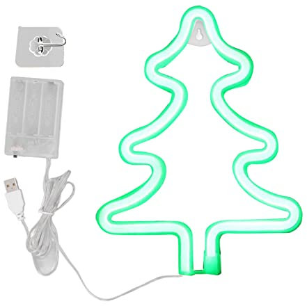 Insegne Luminose Al Neon a LED Luce Notturna, Albero di Natale Luce Al Neon Albero di Natale Segno di Notte Verde, Segno di Arte della Parete a LED a Forma di Albero di Natale con Batteria o Alimentaz