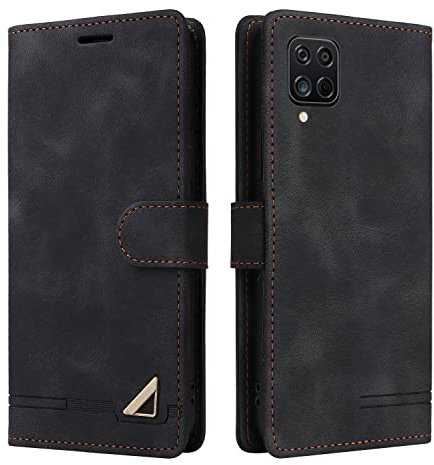 OKZone Kompatibel mit Samsung Galaxy A12/M12 Hülle, Halterung Standfunktion Kartenfach Wallet Schutzhülle 360 Grad Stoßfest Premium Leder Schutzhülle Handyhülle für Samsung Galaxy A12/M12 (Schwarz)