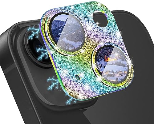 WoPail Camera Lens Protector for iPhone 15/15 Plus, Lens Protectors Bling Glitter 9H Tempered Glass Cover, HD Clear, Anti Scratch Camera Cover for iPhone 15/15 Plus - Multicolor