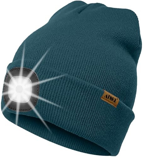 ATNKE LED Beleuchtete Mütze mit Licht,Wiederaufladbare USB 4 LED Beleuchtete Laufmütze Extrem Heller Lampe Winter Warme Stricken Mütze Technik Geschenke für Herren und Damen/Olive Green