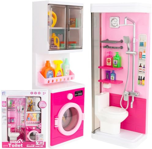 Martom Badezimmer MIT ZUBEHÖR, DUSCHWC, Waschmaschine, Badezimmer-Set FÜR Kinder Spielhaus, Spielzeug für Kinder, für Mädchen, Geburtstagsgeschenk, lehrt Kreativität
