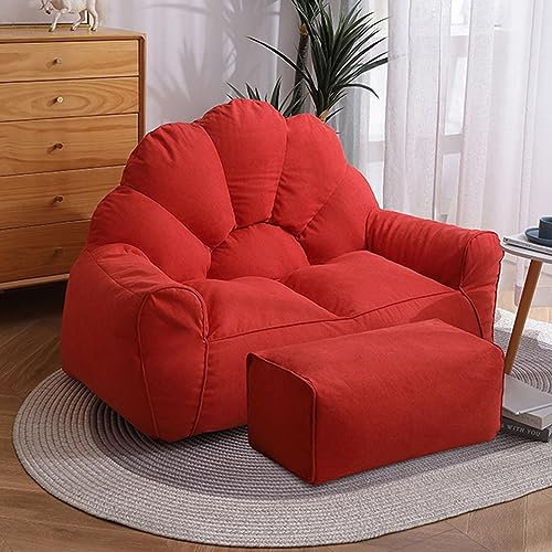 DESHVA Pouffe Geant, Housse de Pouf Poire Haut en Forme de Coquille, Pouf sans Remplissage pour Grand Canapé Grande Fauteuil de Salon Chaise Longue,Rouge