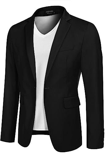 COOFANDY Jackett Herren Sakko Sportlich Freizeit Blazer Business Sakko Anzugjacke 1 Knöpfe Einfarbig Regular Fit Schwarz M