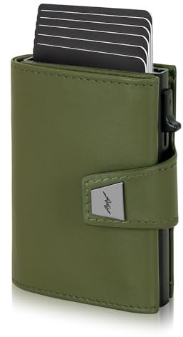 Marc Peter Dublin Grün Nappa Leder Push Slim Wallet - Geldbörse mit Münzfach - RFID Schutz kleines Mini Portmonee - dünnes schmales Kartenetui - Inklusive Geschenkbox