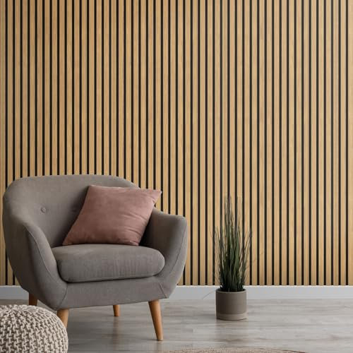 Oak Slatwall Panels (Real Wood Veneer) Acoustic Slatwall Panels | 3D Decorative Wall Panels | 600mm x 600mm