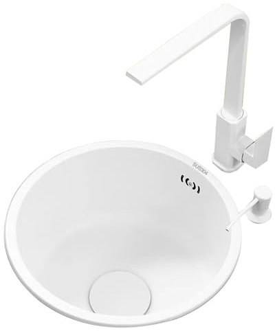 Cuisines Évier Rond Blanc En Acier Inoxydable Comptoir De Bar Comptoir Sous Vasque Petit Évier Lave-vaisselle Domestique Évier À Siphon Simple Cuve Avec Robinet bain ( Color : blanc , S : 41*41*19cm )