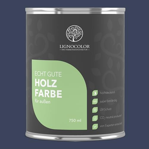 Lignocolor Holzfarbe Außen matt | wetterfeste Farbe für den Außenbereich (Navy Blue matt, 750ml) | hochdeckend & hochbeständig