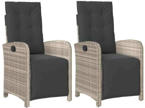 Willood Gartensessel mit Fußteil 2 STK. Verstellbar Hellgrau Poly Rattan