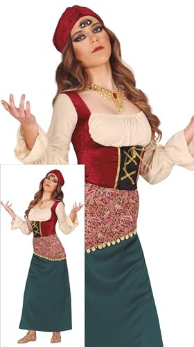 FIESTAS GUIRCA Geheimnisvolle Wahrsagerin Halloween Kostüm Teenager Mädchen – Zigeunerin Hellseherin Kostüm – Mädchen Halloween Kostüm Teens 14-16 Jahre, Grün, Beige, Rot